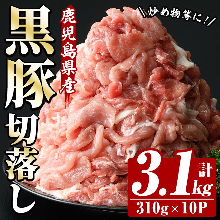 恵味の黒豚切落しセット (鹿児島県産黒豚)(310g×10P・計3.1kg) 豚 豚肉 肉 鹿児島 黒豚 切り落とし 小間切れ こま切れ 炒め物 カレー 詰合せ 詰め合わせ 小分け 冷凍【西日本ベストパッカー】【A-1735H】