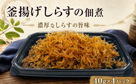 釜揚げしらす 佃煮  釜揚げしらすの佃煮 40g×4パック しらす 小分け パック 逸品 ごはんのおとも おかず おつまみ 惣菜 ふんわり やわらか 食べやすい 素材 製法 こだわり 旨味 濃厚 ごはん すすむ 高知名物 ご飯のお供 保存食 常備菜 贈り物 ギフト プレゼント 安芸市 高知県