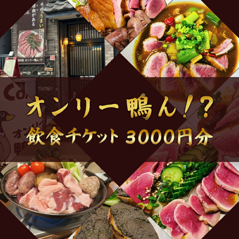 【ふるさと納税】オンリー鴨ん!? 飲食チケット 3000円分（1000円×3枚） 東京都 江東区 食事券 鴨料理 ランチ 金券 チケット 京鴨 グルメ 送料無料