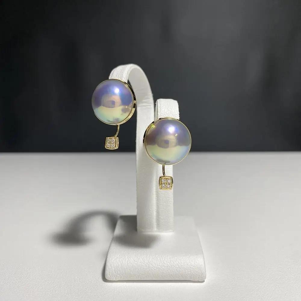【奄美パール】奄美の輝き®×虹珠　マベ真珠 13mm K18イエローゴールド巻ピアス2138【限定一点】