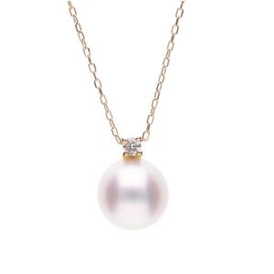 無調色 アコヤ真珠（日本） 8.0mm  ダイヤモンド K10 イエローゴールド ペンダント ネックレス（チェーン付き）