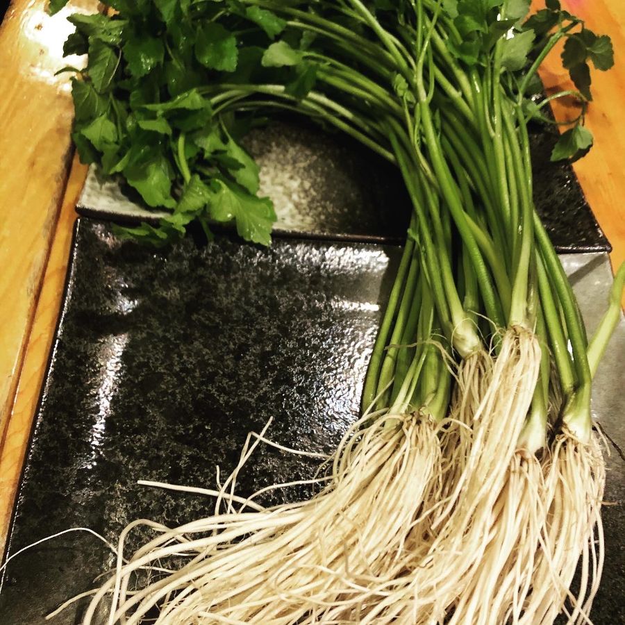 雪中ネギと三関産せり、笑子豚のしゃぶしゃぶセット