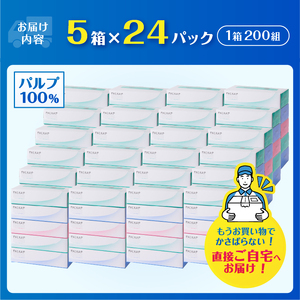 ボックスティッシュ 「スリムパルナップ」 120箱 (5箱×24パック) (200組 400枚) パルプ100％ 富士山 天然水使用 ティッシュペーパー 箱ティッシュ やわらか 大容量 まとめ買い 防