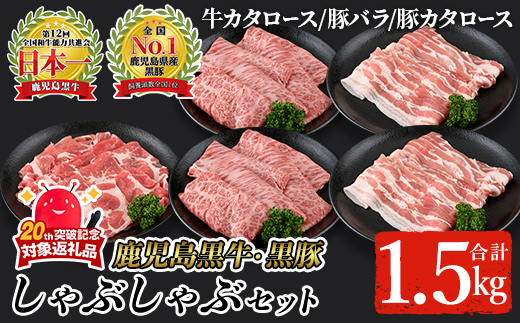 【A-1201】鹿児島黒牛・黒豚しゃぶしゃぶセット合計1.5kg(牛カタロース300g×2P、豚バラ300g×2P、豚カタロース300g×1P)【そお鹿児島農業協同組合】C28-v02