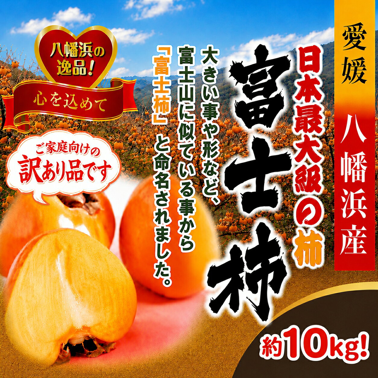 【ふるさと納税】【先行受付】【訳あり品です】甘さにニッコリ・なめらか食感！日本最大級の柿！「富士柿」約10キロ【39-89】柿 かき 富士柿 フルーツ カキ 訳アリ 訳有 果物 5kg 10kg 愛媛県 八幡浜市 YWTF064
