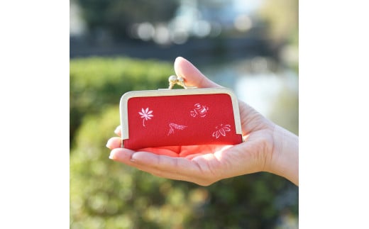 伊予小紋いちよう　がま口小物入れ （ 霊峰石鎚_紅唐色 ）