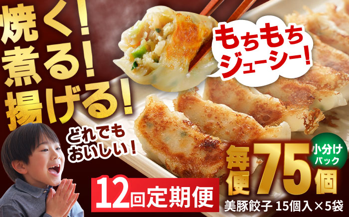【全12回定期便】美豚餃子15個入×5袋セット 五島市/長崎フードサービス  [PEL012]