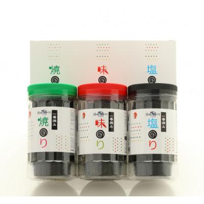 ふるさと納税 直方市 一番摘み 福岡有明のり9本! ボトル入「味のり」「塩のり」「焼のり」詰合せ(直方市) |  | 01