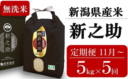 新米先行予約【5ヶ月定期便・11月～発送】新之助 無洗米 5kg×5回 （計 25kg）重ちゃんが愛情込めて作ったお米 令和7年産 [Y0082]