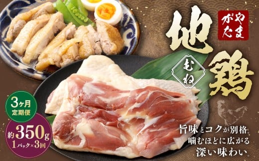 【3ヶ月定期便】 やまがた地鶏 むね 約350g 3回 計1.05kg 地鶏 ムネ肉 国産 お取り寄せ