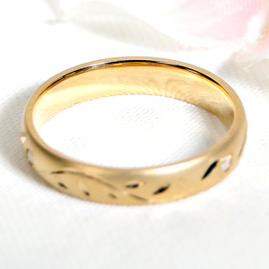 指輪 K18YG イエローゴールド ダイヤ 0.03ct リーフ モチーフ 彫刻 18金 つや消し 葉っぱ オリーブ 木の葉 甲丸 レディース リング 【325-k18yg】 ALPAZ165