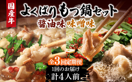 【全3回定期便】国産牛 もつ鍋 醤油味 2人前とみそ味 2人前 VCL138 もつ鍋