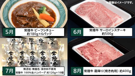 【茨城県共通返礼品】【定期便】 【12回コース】  常陸牛 贅沢 満喫 定期便（12ヶ月連続でお届け） 牛肉 黒毛和牛 国産 切り落とし すき焼き 焼肉 赤身 霜降り ステーキ ハンバーグ ローストビ
