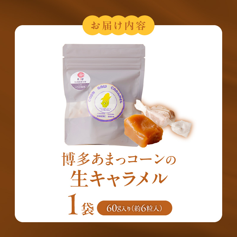 【冷凍発送】旬のとうもろこしの甘味をそのままに！博多あまっコーンの生キャラメル60g（約6粒入り）×1袋 _ 冷凍発送 旬のとうもろこしの甘味をそのままに！ 博多あまっコーン 生キャラメル 60g 約6粒入り 1袋 とうもろこし 酒見農産 岩塩入り キャラメル お菓子 洋菓子 スイーツ おやつ 食品 加工品 お取り寄せ お取り寄せグルメ 福岡県 久留米市 送料無料 _Dw091-01