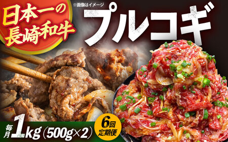【6回定期便】長崎和牛プルコギ切り落とし1kg 500g×2パック 冷凍真空パック / 牛肉 プルコギ 味付け済み 小分け 真空パック / 大村市 / かとりストアー[ACAN094]