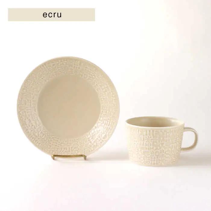 【波佐見焼】PATTERNED PLATE・MUG ペア ４点セット yellow + ecru【BIRDS’ WORDS】[CF042] 波佐見焼