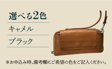 牛革 ウォレットショルダー（キャメル/ブラック） 財布 ポシェット 長与町＜グッピーサウンド＞ [EBG011]