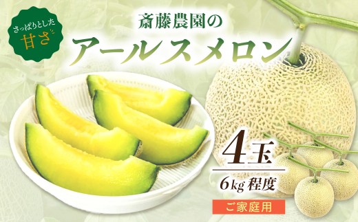 ≪家庭用≫アールスメロン(マスクメロン) 4玉 6kg程度 糖度13度程度【配送不可地域：北海道・青森・秋田・岩手・沖縄・離島】