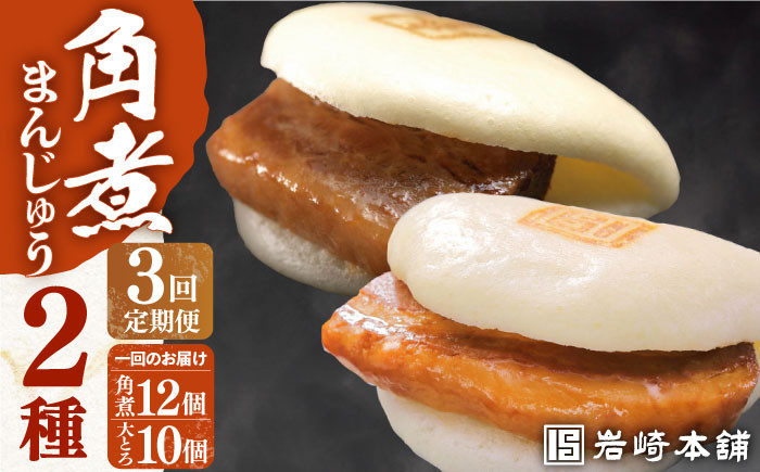 
            【全3回定期便】【化粧箱】長崎角煮まんじゅう12個＆大とろ角煮まんじゅう10個 長与町/岩崎本舗 [EAB034] 大とろ角煮 長崎 岩崎 岩崎本舗 定期 定期便
          