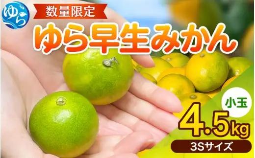 ゆら早生 みかん  ≪小玉≫ 4.5kg (3Sサイズ)  / みかん 小玉サイズ 甘い 蜜柑 フルーツ 果物 くだもの 食品 人気 晩柑 おすすめ 送料無料 産地直送 和歌山 由良町 ※2026年10月中旬頃~2026年10月下旬頃に順次発送予定【kzmn003-3s-4d5A】