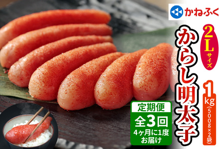 [定期便] 辛子明太子 1kg 2Lサイズ『4ヶ月に1度／全3回』かねふく｜めんたいパーク めんたいこ 辛子明太子 グルメ ギフト おかず 甘楽町 [0114]