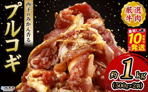＜西予のみかん香るプルコギ 合計 約1kg（500g×2）＞ みかん風味 韓国 牛肉 お肉 味付け 焼肉 タレ漬け タレ レシピ プルコギ丼 献立 アレンジ 味付け 子供 惣菜 おかず グルメ 愛媛県 西予市【冷凍】『最短10営業日以内に発送』