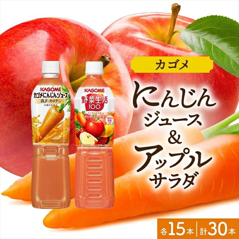 カゴメ 高β-カロテン にんじんジュース 野菜生活100 アップルサラダ 720ml PET 2種 各15本 計30本 ns039-003