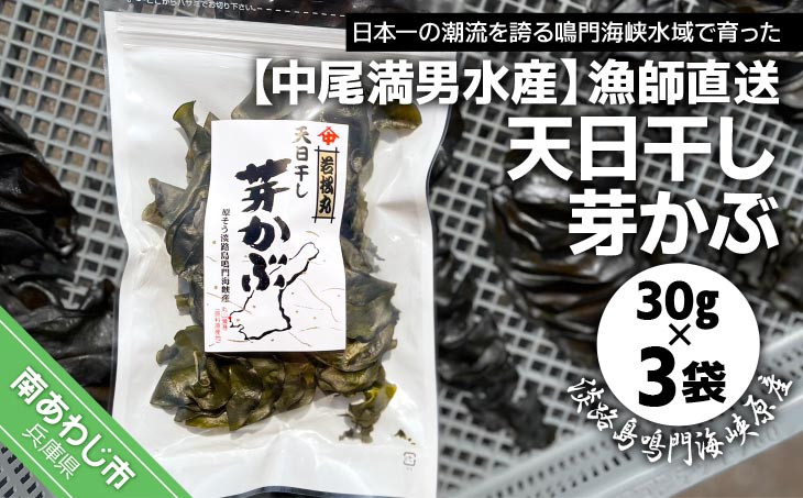 
【中尾満男水産】【漁師直送】天日干しめかぶ30ｇ×3袋【淡路島鳴門海峡原産】
