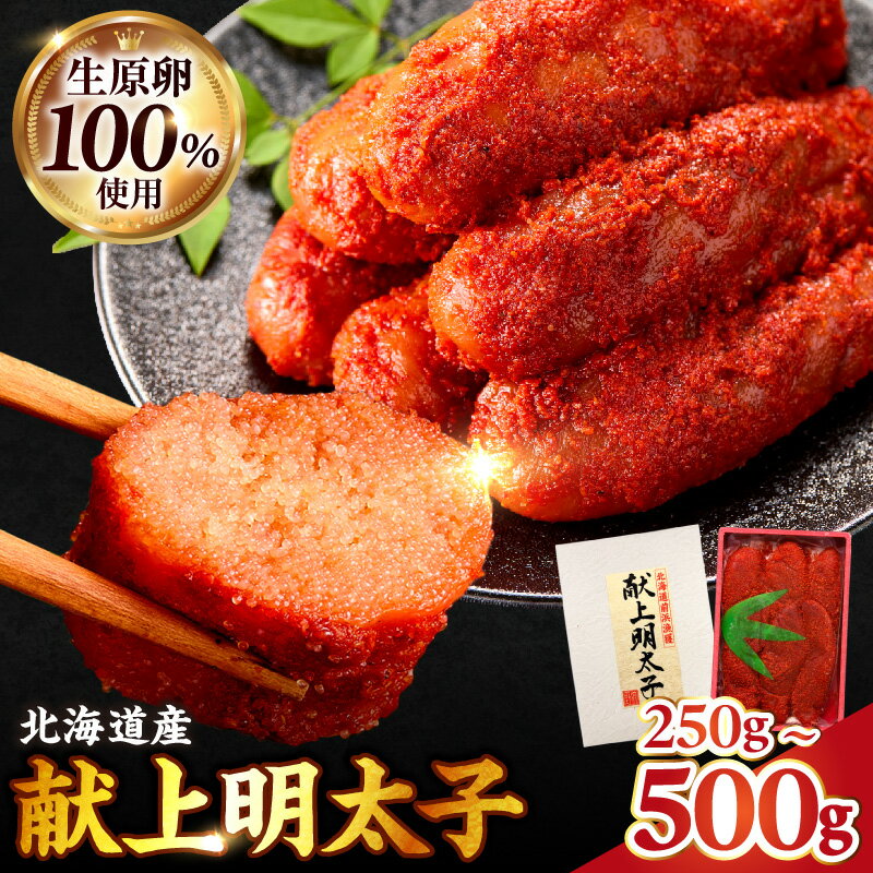 【ふるさと納税】生原卵100% 北海道産 献上明太子 【 選べる容量！ 】【 丸正狩野水産 】北海道産 助惣鱈 生卵使用 冷凍卵不使用 前浜漁獲 無添加 粒立ち 職人技 新鮮 熟成 ピリ辛 すけそうたら 魚卵 狩野水産 ご飯のお供 北海道 余市町 送料無料