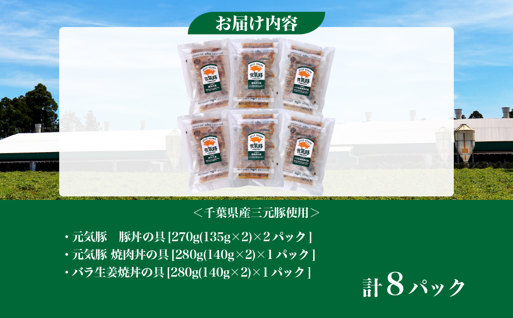 元気豚　豚丼の具セット(3種8食入)【配送不可地域：離島・沖縄県】 TAKB052