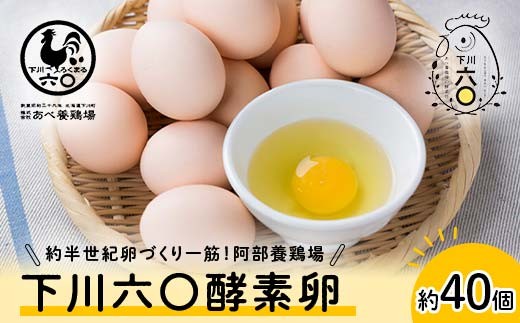 Lサイズ 約40個（36個＋割れ補償4個） 約半世紀卵づくり一筋 ！『下川六〇酵素卵』 下川ろくまる あべ養鶏場 割れ補償付き たまご 玉子 タマゴ ふるさと 納税 国産 北海道産 北海道 下川町 F4G-0289