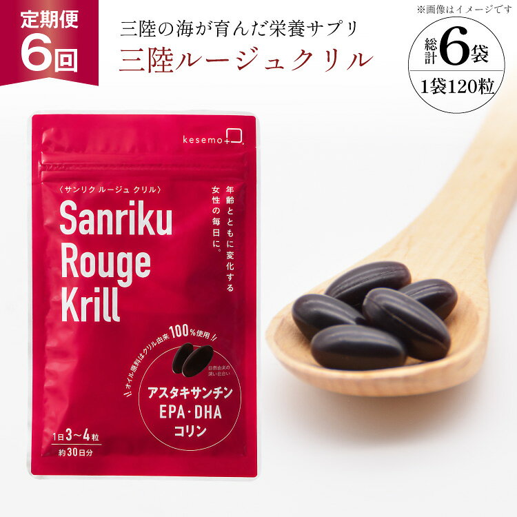 【ふるさと納税】 6回 定期便 三陸の海が育んだ栄養サプリ 三陸ルージュクリル 1袋 120粒 計6袋 [KESEMO MARINUS 宮城県 気仙沼市 20566206]