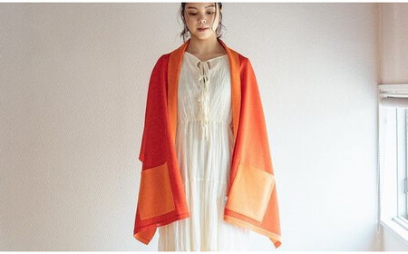 リバーシブル和紙ストール CLEMATIS たたきポケット レッド