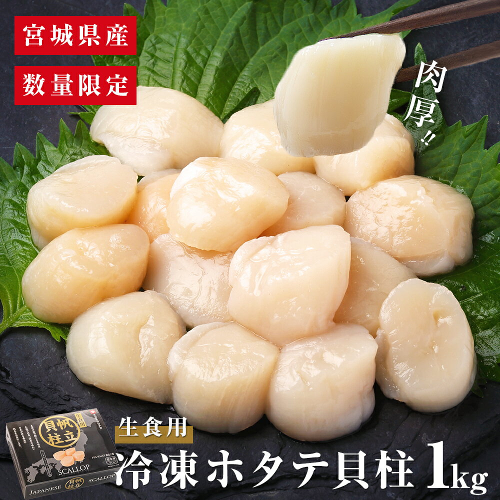 【ふるさと納税】＜ 先行予約 ＞ ホタテ貝柱 1kg ＜数量限定＞ 宮城県産 ほたて 貝柱 生食用 冷凍 肉厚 帆立 貝柱 生食 海鮮 魚介類 貝類 海鮮丼 生 刺身 お寿司 お刺身 おつまみ おかず ほたて貝柱 むき身 つまみ 1キロ 新鮮 剥き身 バラ冷凍 送料無料 宮城県 石巻市