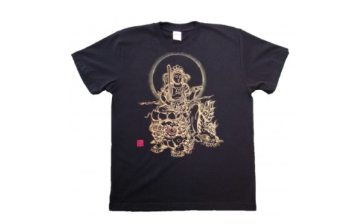 手描きTシャツ 仏画 文殊菩薩 黒 (半袖 Sサイズ)【1615176】