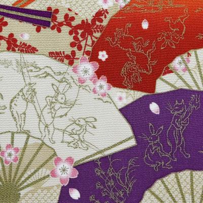 ふるさと納税 京都市 【三陽商事】鳥獣戯画 丹後ちりめん2幅風呂敷 扇絵巻 |  | 02