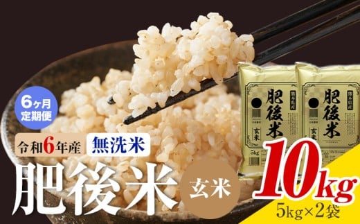 【6ヶ月定期便】熊本県産 肥後米 無洗米 玄米 10kg 1袋5kg 米 お米 令和6年産 九州産 熊本県産 送料無料《お申込み翌月に出荷予定》玄米 無洗米 米