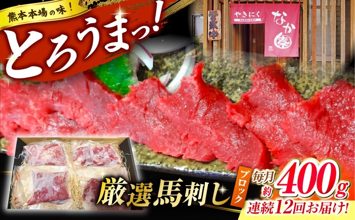 
            【12回定期便】熊本 馬刺し「なか園」赤身馬刺し 約400ｇ【有限会社スイートサプライなかぞの】 [ZBV076]
          