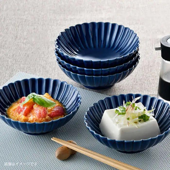 【波佐見焼】菊彫 瑠璃色 ルリ取鉢（中）5個セット 食器 皿【福田陶器店】[PA273] 波佐見焼