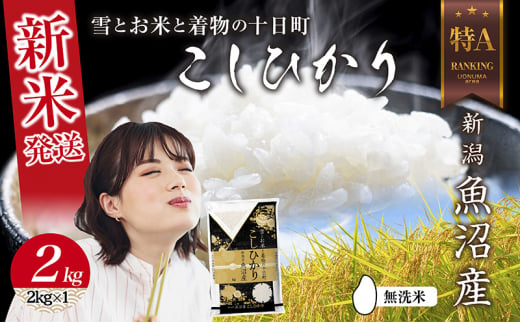  無洗米 令和6年産 新潟県 魚沼産 コシヒカリ お米 2kg 精米済み（お米の美味しい炊き方ガイド付き） お米 こめ 白米 新米 こしひかり 食品 人気 おすすめ 送料無料 魚沼 十日町 十日町市 新潟県産 新潟県 精米 産直 産地直送 お取り寄せ
