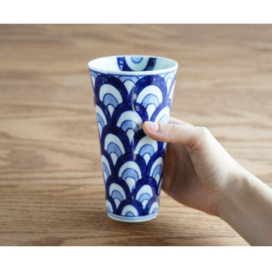 有田焼 面取タンブラー ペアセット 麻の葉＆二色青海波【そうた窯】食器 器 うつわ タンブラー 面取タンブラー 細身タンブラー カップ タンブラー2個 ビアカップ 染付 手描き タンブラー ギフトセッ