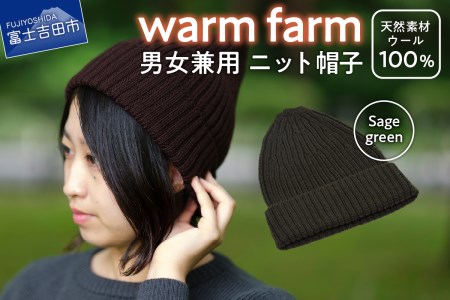 ニット帽 光吸収発熱ウール「 ウォームファーム ニット帽子 」セージグリーン ニットキャップ 帽子 無地 秋 冬 レディース メンズ