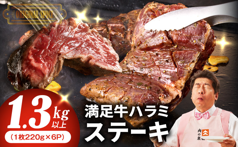 099H4187 【満足牛ハラミステーキ】オリジナルスパイス仕込み 1枚220g×6P 合計1.32kg 【味付け ハラミ 小分け 焼くだけ 簡単調理 BBQ 牛肉 普段使い】