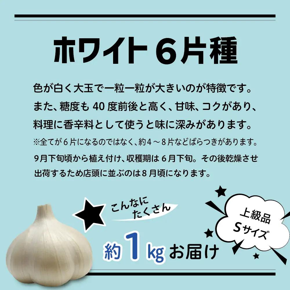 【8月上旬より順次発送】青森県産にんにく 上級品 Sサイズ 1kg ホワイト6片種 にんにく