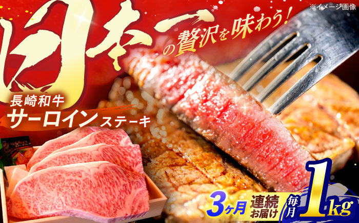 【3回定期便】A5ランク 特選 サーロインステーキ 4枚計1kg / 長崎県産 長崎和牛 牛肉 和牛 ステーキ サーロイン / 諫早市 / 焼肉おがわ [AHCD029]