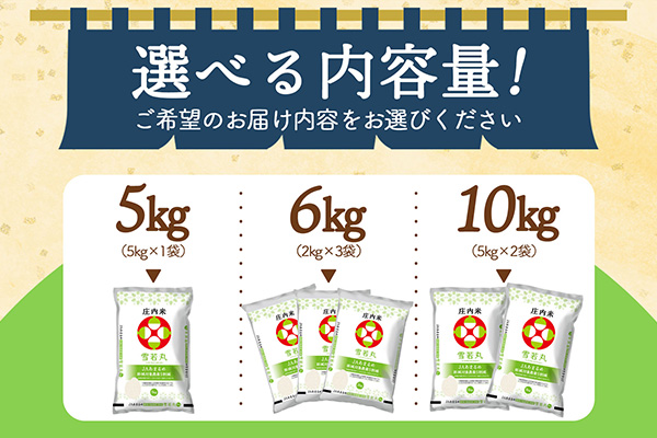 ＜12月中旬発送＞山形米6か月定期便！雪若丸 5kg（入金期限：2025.11.25） 12月中旬発送 5kg