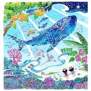 インテリア ［琉球イラストレーション］ 与儀勝之 『天を見上げて / Imagine Paradise』 額装Lサイズ  BCAI003 アート