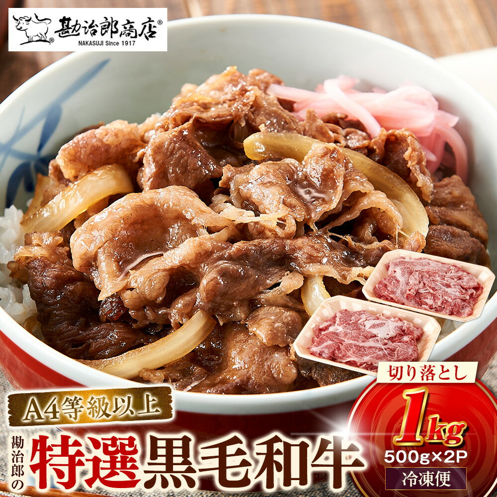 【ふるさと納税】＜A4以上＞勘治郎の特選黒毛和牛切り落とし1kg(500g×2P) | 西宮 精肉専門店 黒毛和牛 切り落とし たっぷり1kg 人気 おすすめ 和牛 肉 牛肉 グルメ 贅沢 お取り寄せ 通販 送料無料 ふるさと納税