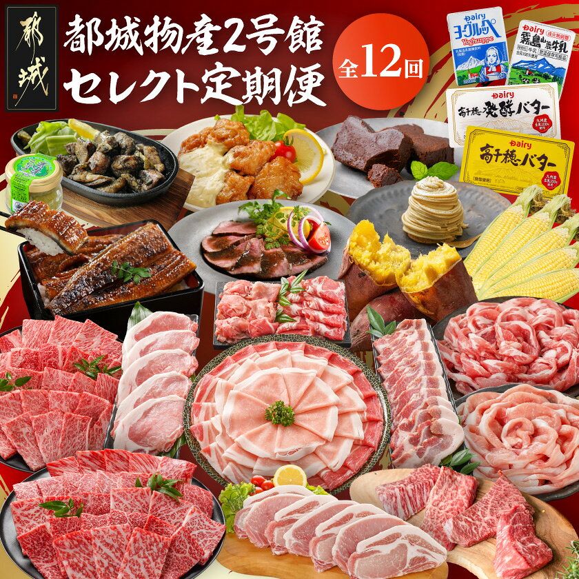 【ふるさと納税】【☆セレクト定期便☆】都城物産2号館☆定期便(12ヶ月)≪2027年お届け≫ - バラエティ豊かな定期便 全12回 観音池ポーク チキン南蛮 宮崎牛モモステーキ 豚/鶏/牛 スイートコーン うなぎ スイーツ 他 定期便 送料無料 T176-12-S002【宮崎県都城市】