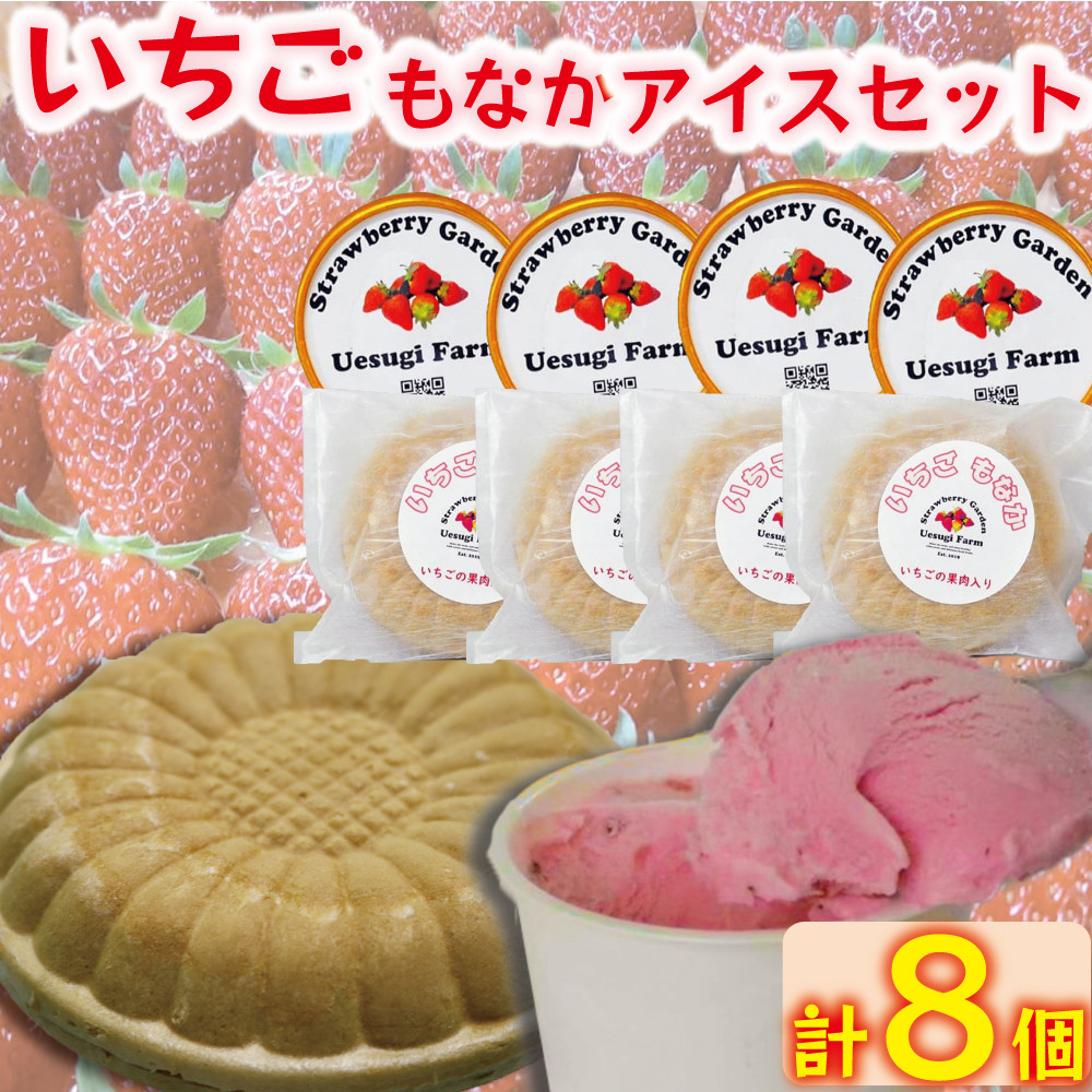 
上杉農園のいちごアイスクリーム　カップアイスとモナカアイスのセット
